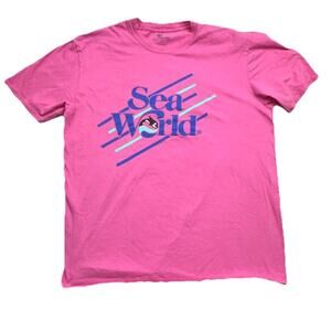 Vintage Sea World Womens XL Tshirt Pink Purple Whale 100 % Cotton